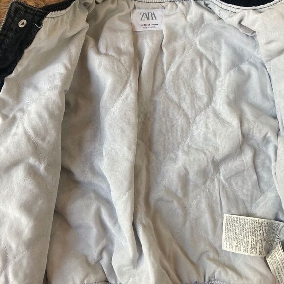 ZARA Varsity Bomer Letterman Jacket Limited Girls Large 13-14 Black DENIM Crop - Picture 7 of 10